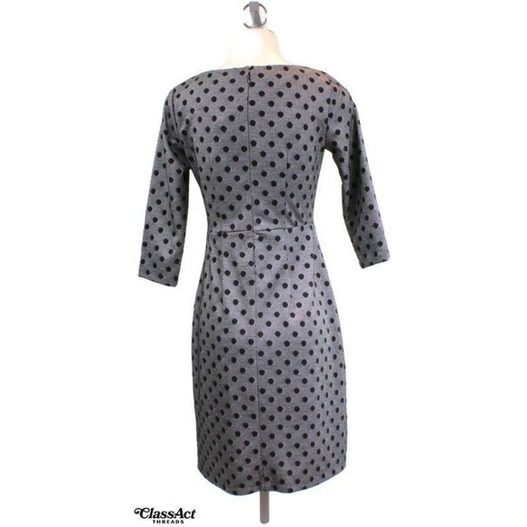 Talbots Dress polka dot Faux Wrap Black 3/4 Sleeve Back Zipper Petite Small - Picture 4 of 5